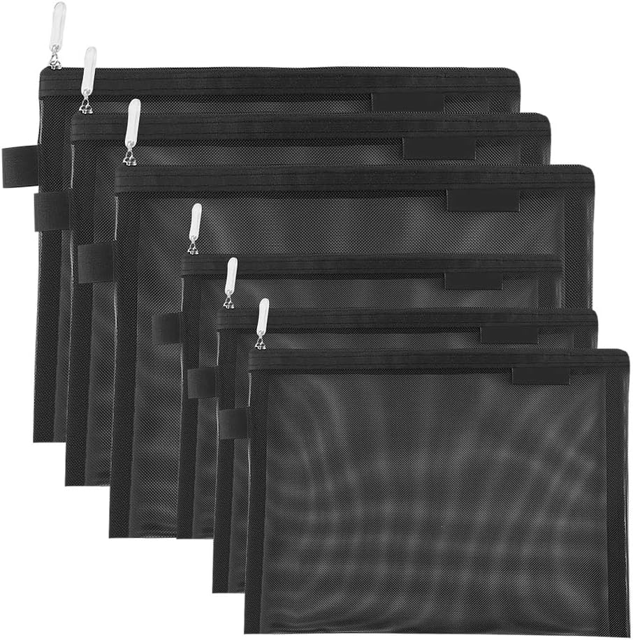 Topfinder Clear Cosmetic Bags Zip Makeup Mesh Bags Pencil Case Pouch Travel Toiletry Kit Set Storage Case ((6A+5A)*3 Black)