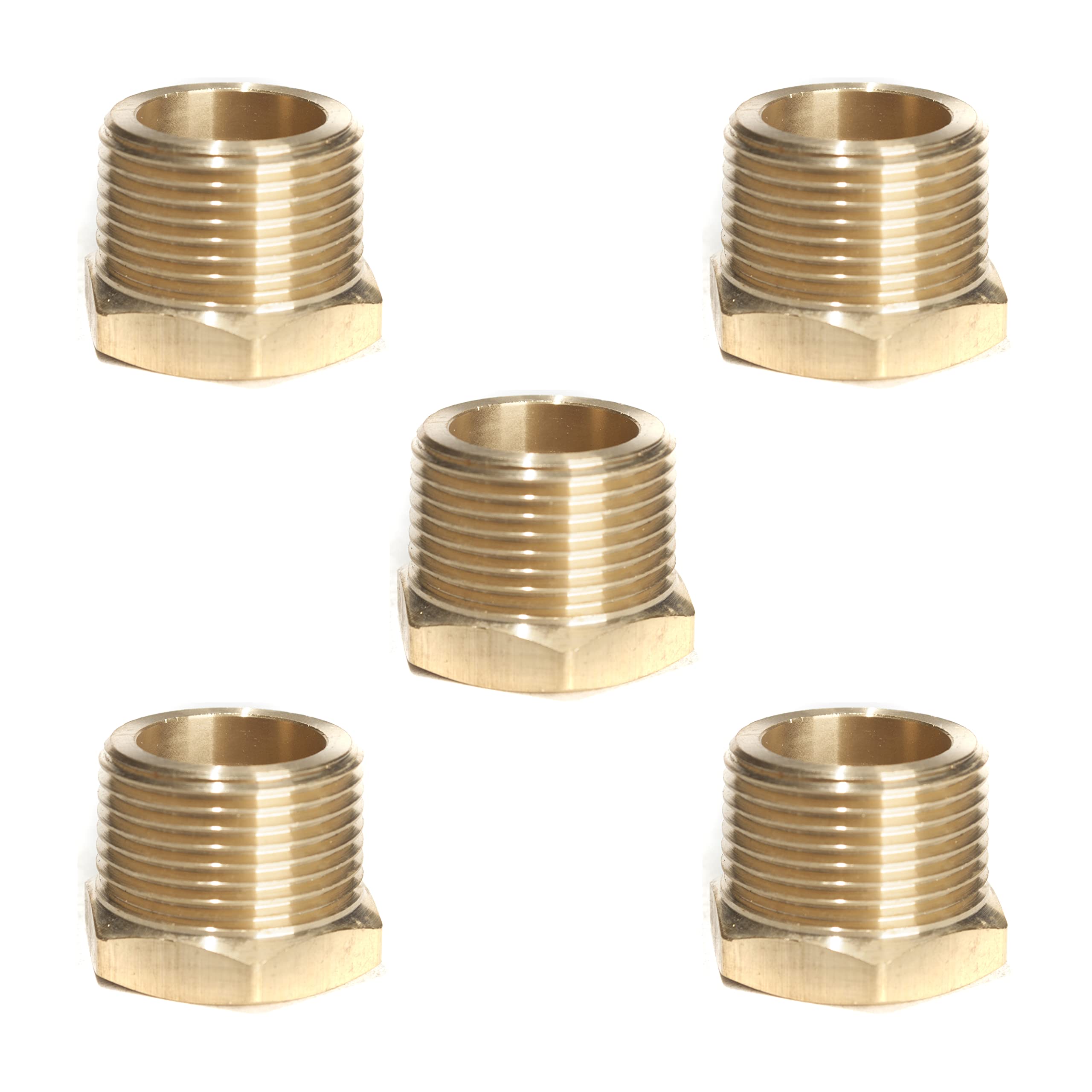 LTWFITTING Brass Pipe Hex Bushing Reducer Fittings 1-Inch Male BSPT x 3/4-Inch Female BSPP (Pack of 5)