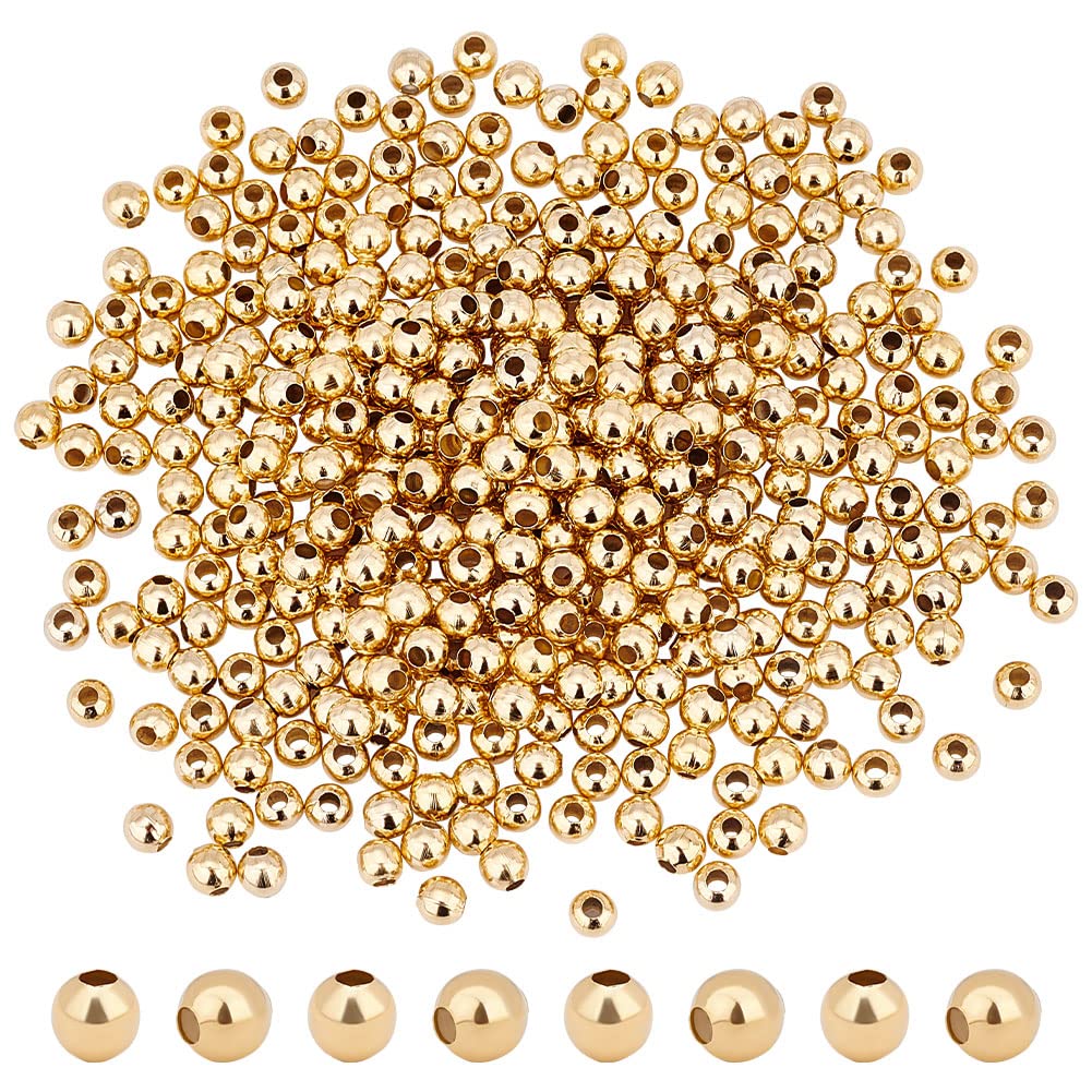 UNICRAFTALE 400pcs 4mm Golden Round Spacer Beads Stainless Steel Loose Beads Rondelle Small Hole Spacer Bead Smooth Beads Finding for DIY Bracelet Necklace Jewelry Making, Hole 1.6mm