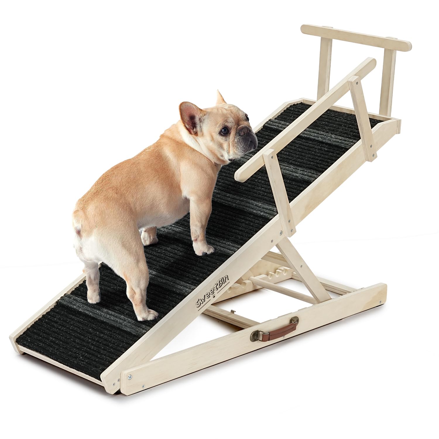 Photo 1 of *** NOT STURDY*** Dog Ramp for Bed - Foldable Small to Large Dog Ramp for Couch - 7 Adjustable Height from 11" to 27" - Stairs with High Traction Mat - Wooden Portable Ramp for Dogs to Get on Bed Couch Car Up to 200LBS