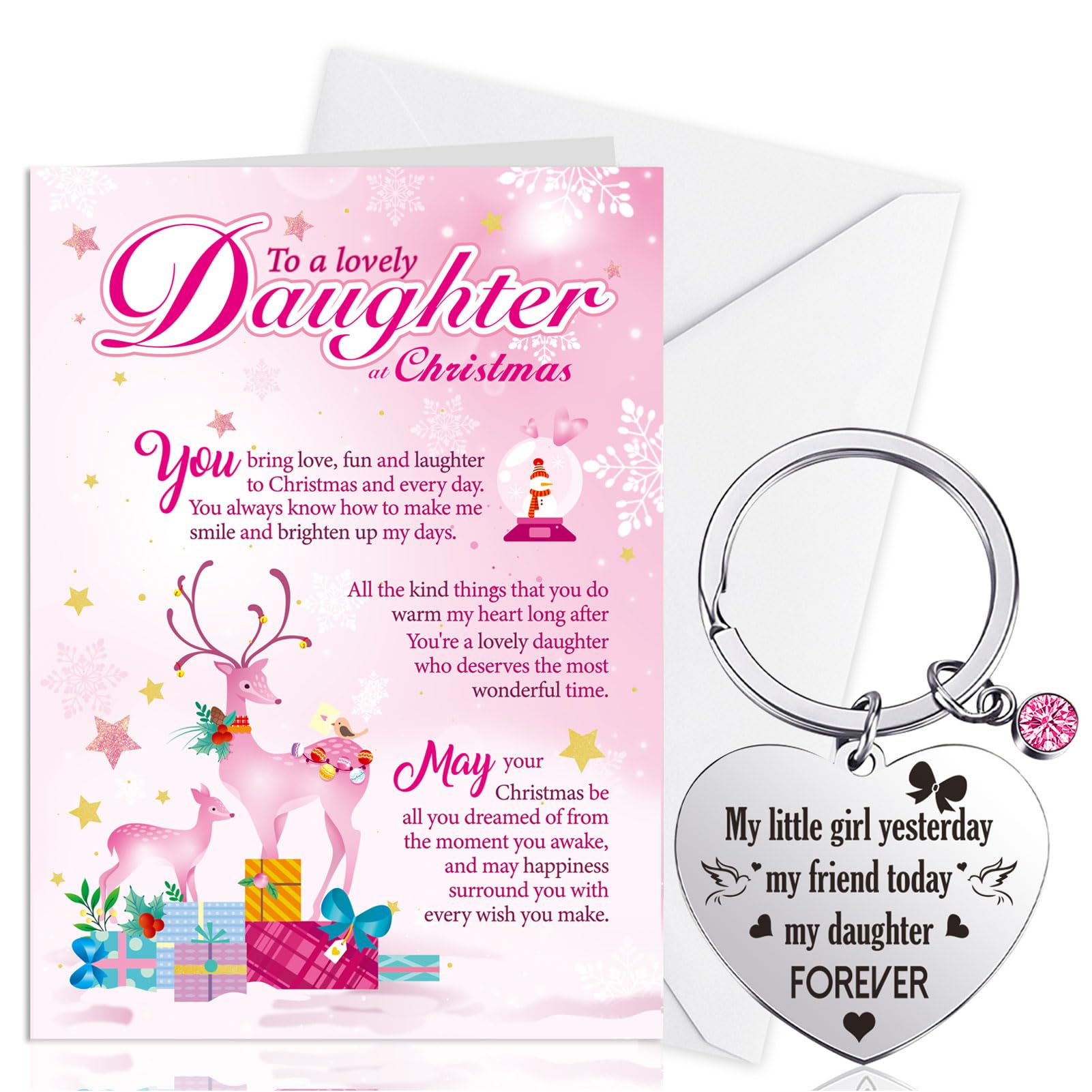 HOWAF Daughter Christmas Card, Xmas Card Daughter Gifts & Keyring, Gifts for Christmas from Mum Dad
