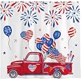 4th Of July Shower Curtain Set - 74x71 Inch, Patriotic Star Firework Design, Includes Snap-in Liner & Hooks