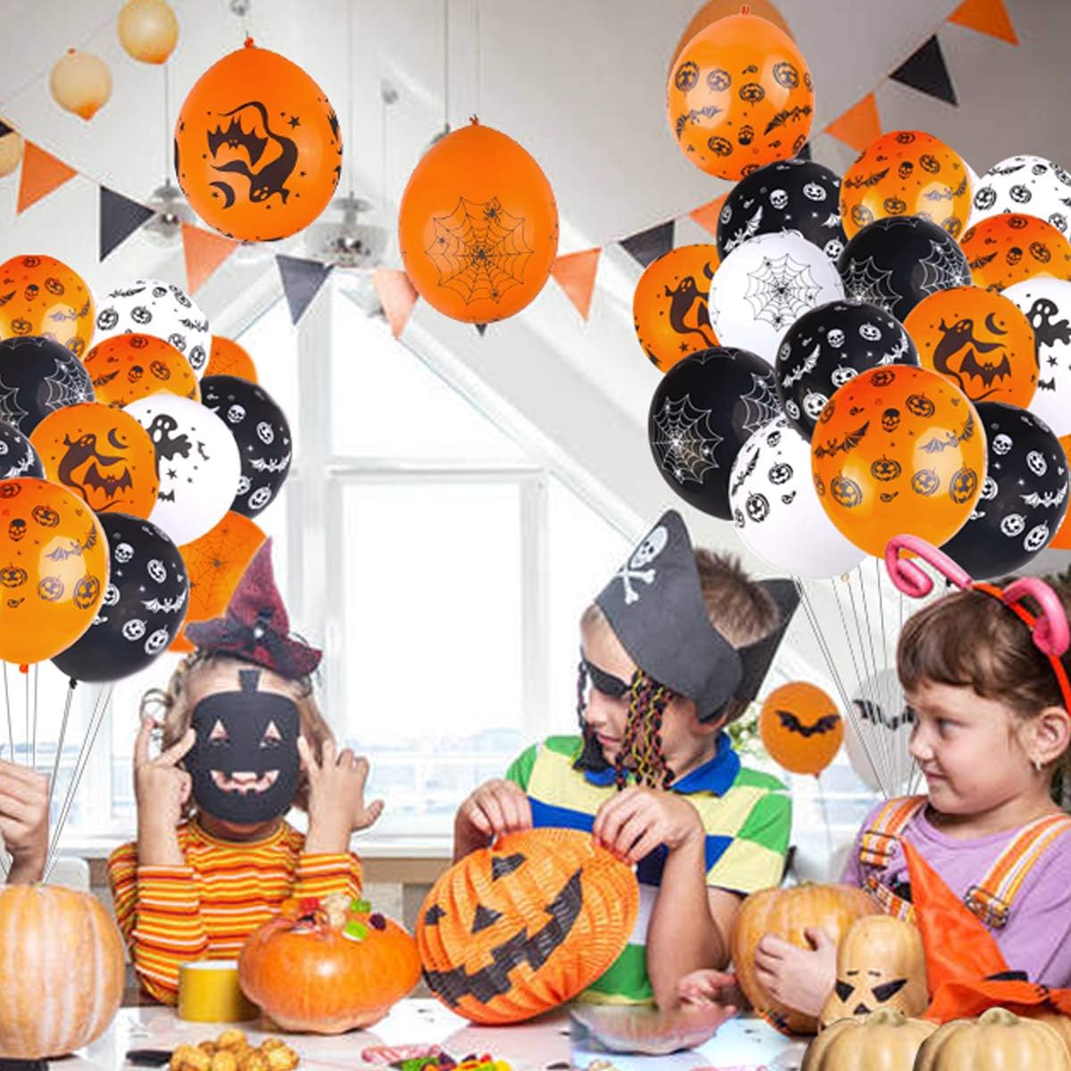 50 Pieces Halloween Latex Balloons - 12 Inch Pumpkin Bat Ghost Skull Specter Spider Web Balloons for Halloween Party Decorations, Trick or Treat Toys, School Classroom Game, Kids Hand Out: Toys & Games