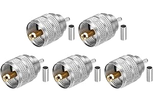 MECCANIXITY 5 Pcs UHF Male Crimp Coax Connectors, 1.5 mm 50 Ohm PL259 Crimp Connector for RG316 RG187 Coaxial Cable WLAN Devi