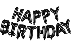 TOTAFAM Black Happy Birthday Balloons Banner 16 Inch, Foil Balloons Personalized Name Letters Balloons Sign Birthday Party Decorations for Women Men Boys Girls