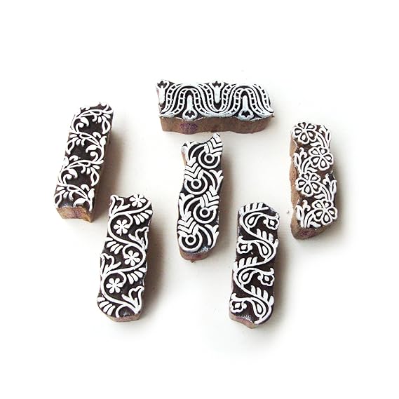 Royal Kraft Indisch Rand und Blumen Muster Hölzern Blöcke Stempel (Set von 6)