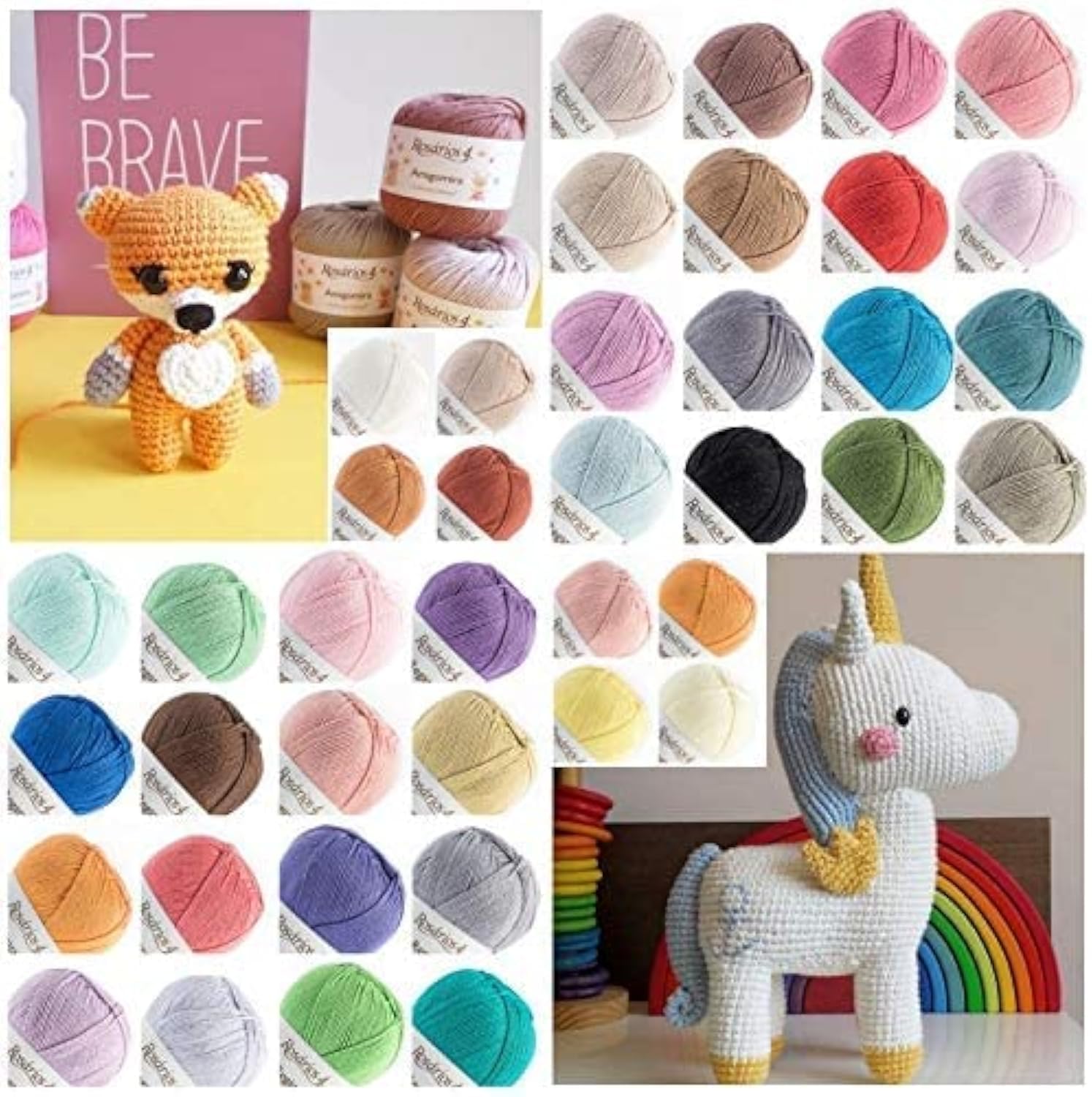 Amigurumi Crochet Yarn 40 xMulticolor Packs - 100% Cotton Crochet Yarn Packs - 40 Assorted Colors - 40 x 20g Yarn Bundle - 800g XL Pack (40 x Multicolor Pack)