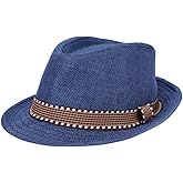 Kids Jazz Hat Panama Style Trilby Fedora Straw Sun Hat Short Brim Summer Sun Beach Cap for Boys Girls 5-8 Years