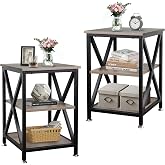 End Tables Living Room Set of 2, 16" D x 16" W x 24" H, Indoor End Tables Living Room with Storage Shelf, Square End Table Set of 2, X-Shaped Night Stands for Bedroom, Farmhouse Wood Side Tables