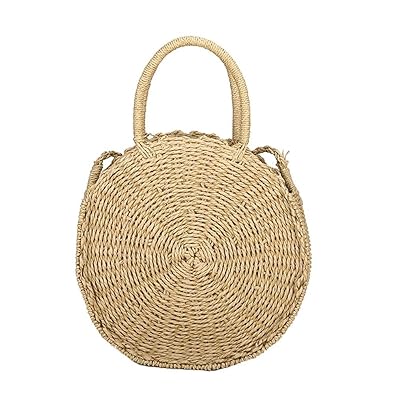 BESTVECH Fashion Retro Rattan Woven Straw Round Handbag Women Shoulder Messenger Totes/Large