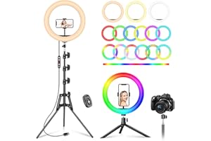 PEYOU 12" Ring Light with Tripod, 39 Color Modes Ring Light with Phone Holder Adjustable Tripod Stand & Mini Desktop Tripod & 2 Phone Holder for iPhone & Android,YouTube, Makeup,TIK Tok
