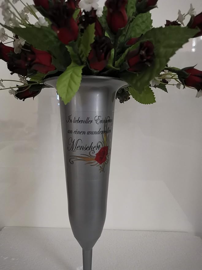 Friedhofsvase Mit Solarlampe - 12.5x23.5x8.5cm Grabvase Aus Harz Weiß