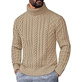 Runcati Mens Turtleneck Sweaters Cable Knitted Casual Fall Winter Warm Pullover Slim Fit Twisted Chunky Sweater
