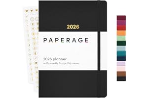 PAPERAGE 2026 Weekly & Monthly Planner, 12 Months (January 2026 - December 2026), 5.6 in x 8 in, Hardcover 2026 Planner with Weekly & Monthly Spreads, Note Pages, Stickers & Back Pocket – Black