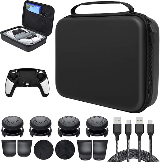 Amazon Com Carrying Case With Cover Protector For Ps5 Dualsense Wireless Controller Meneea Accessories Bundle Kit With Soft Case Hard Shell Thumb Grips Trigger Extender And Type C Charger Cable For Sony Ps 5