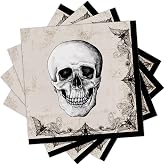Halloween Party Napkins, Skull and Bats Disposable Paper Napkins, Halloween Party Supplies for Luncheon Dessert Cocktail Haunted Birthday Party Decor Vintage Skull Themed Boys Kids, 50 Pcs, 3 -ply
