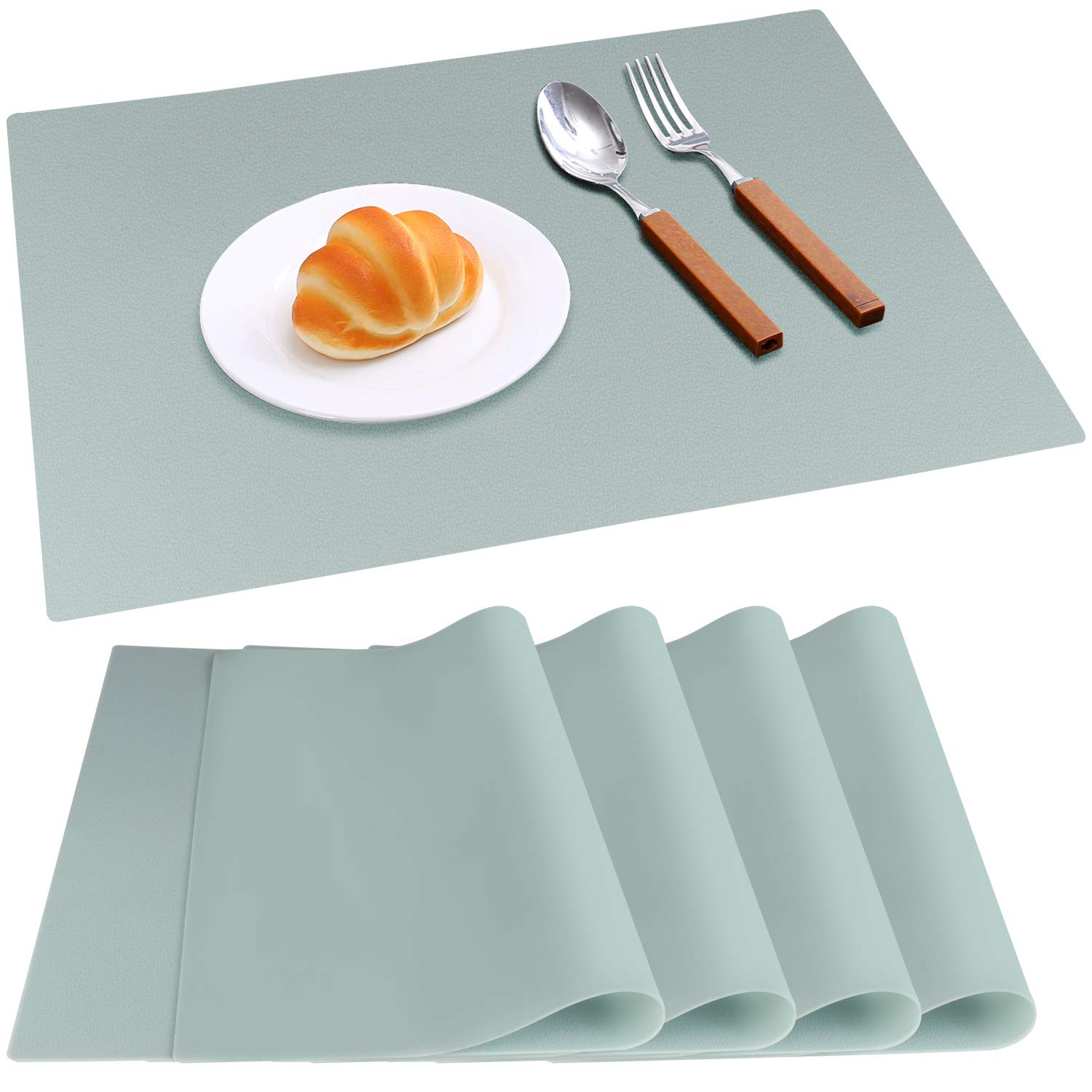 IVYOUNG Large Reusable Silicone Placemats for Dining Kitchen Table Heat-Resistant Baking Mat Countertop Protector, Non-Slip Flexible Washable Dining Mats(Set of 4,Mint Green)