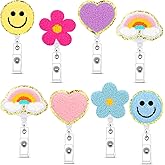 Woanger 8 Pcs Cute Badge Reel Retractable Flower Smile Cloud Heart Badge Holder Felt Name ID Accessories with 360 Degree Swivel Alligator Clip for Office School Hospital Nurse Doctors Teachers Favor