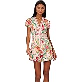 Bright Floral Print Button Up Romper With Belted Waist In Pink-Green Multi