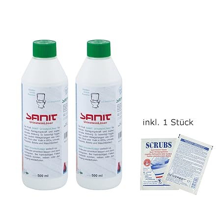 SANIT - Urinsteinlöser - der kräftige Urinsteinentferner - VPE: 2 Flaschen a' 500ml (3031) - im Set inkl. 1 St. DEWEPRO® Sing