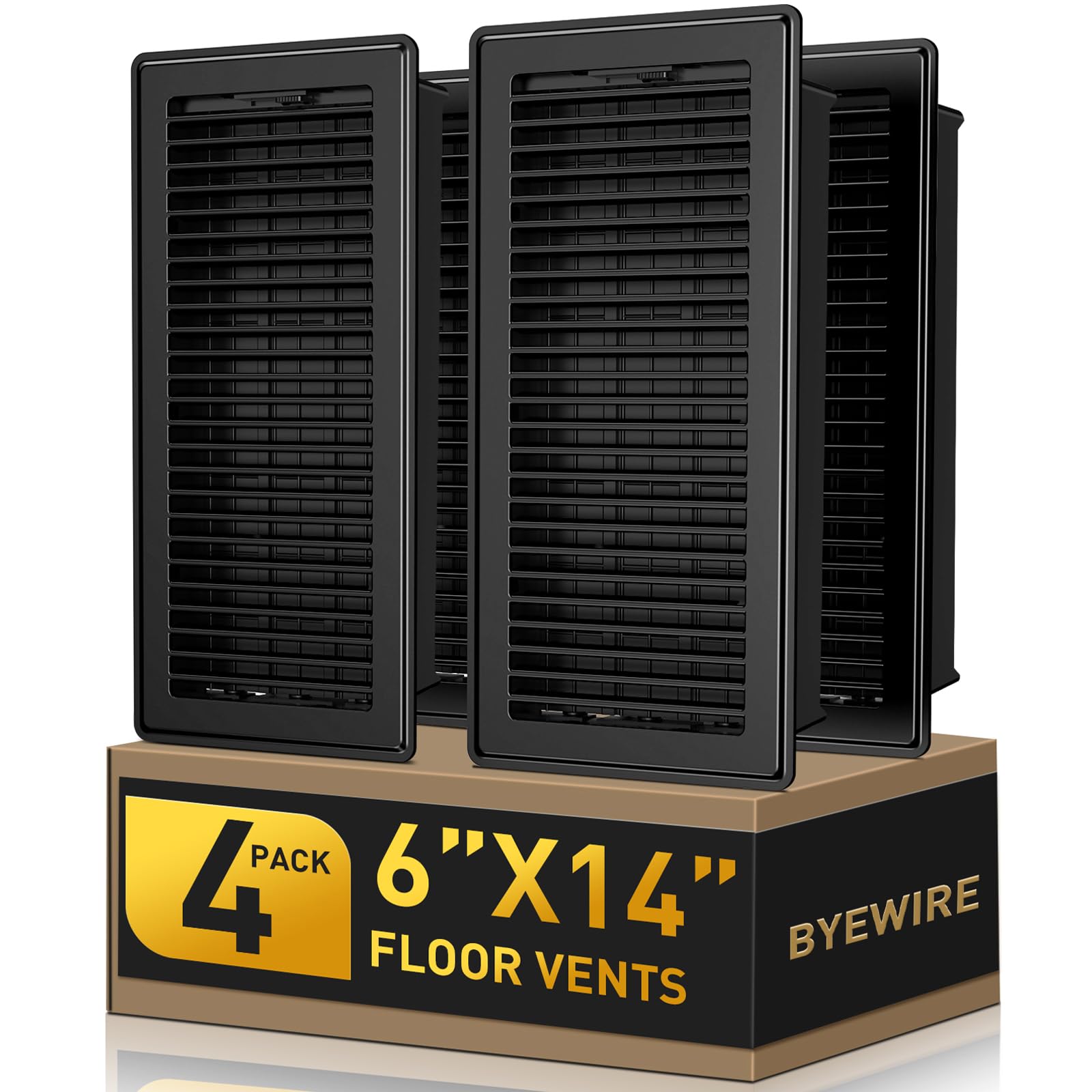 Photo 1 of Floor Register Fits 6x14 and 14x6 Duct Opening - Floor Vent Covers with Heavy Duty Steel - Wide Adjustable Louvers for Maximum Airflow - Air Register Ideal for Home & Large Spaces - Black - 4 Pack