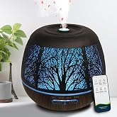 Roonbo Metal Essential Oil Diffusers for Home, 400ML Quiet Air Diffuser | Tree of Life Large Room w/ Remote, Cool Mist Humidifier for Bedroom, Living Room, 7-Color LED Scent Diffuser, Cozy Decor Gift