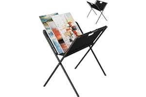 Mocomax Canvas Art Print Rack for Painting, Portable Folding Art Display Stand in Artist Galleries & Studios, Functional Art Storage Drying Rack for Posters, Artwork, Prints, Canvas, Panels, Black (L)