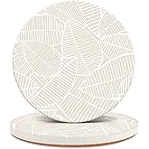 Ceramic Absorbent Table Coasters Set of 2 - Heat-Resistant Desk Cup Coasters with Cork Base, Leaf Design Protect Furniture (2Pack)