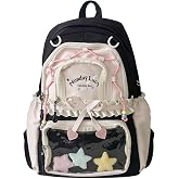 jingyuKJ Kawaii ita Backpack - Cute Backpack Coquette Aesthetic Back Pack Y2K Daypack with Clear Pockets with Clear Pockets (Black)