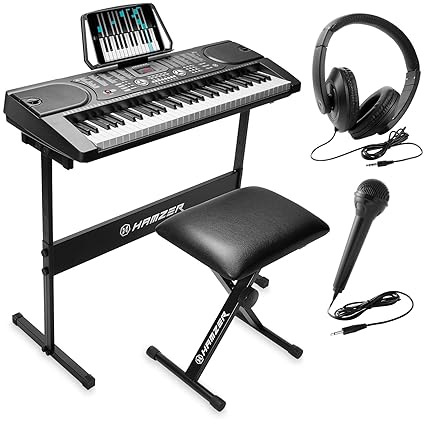 Hamzer 61-Key Portable Electronic Keyboard Piano with Stand, Stool, Headphones, Microphone & Sticker Sheet best electric keyboard