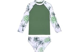 NOKECINA Girls Swimsuit Long Sleeve Rush Guard Bathing Suit Swimwear with Bikini Bottom Sun Protection