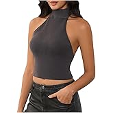 MakeMeChic Women's Y2k Halter Mock Neck Top Going Out Sleeveless Backless Knit Top