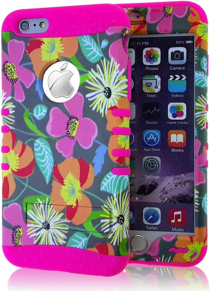 (Apple iPhone 6 Plus) (Kool Kase Rocker Set) Rubberized Multi Flowers Orange White Light Blue Red Green Purple Snap Hot Pink Silicone