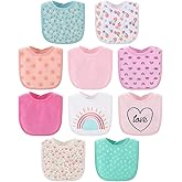 The Peanutshell Baby Girl Terry Bib Set of 10-100% Cotton, Soft, Absorbent Baby Bibs for Girls, Toddler Baby Girl Bibs Set, Newborn & Infant Bib - Rainbow Floral