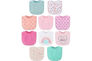 The Peanutshell Baby Girl Terry Bib Set of 10-100% Cotton, Soft, Absorbent Baby Bibs for Girls, Toddler Baby Girl Bibs Set, N