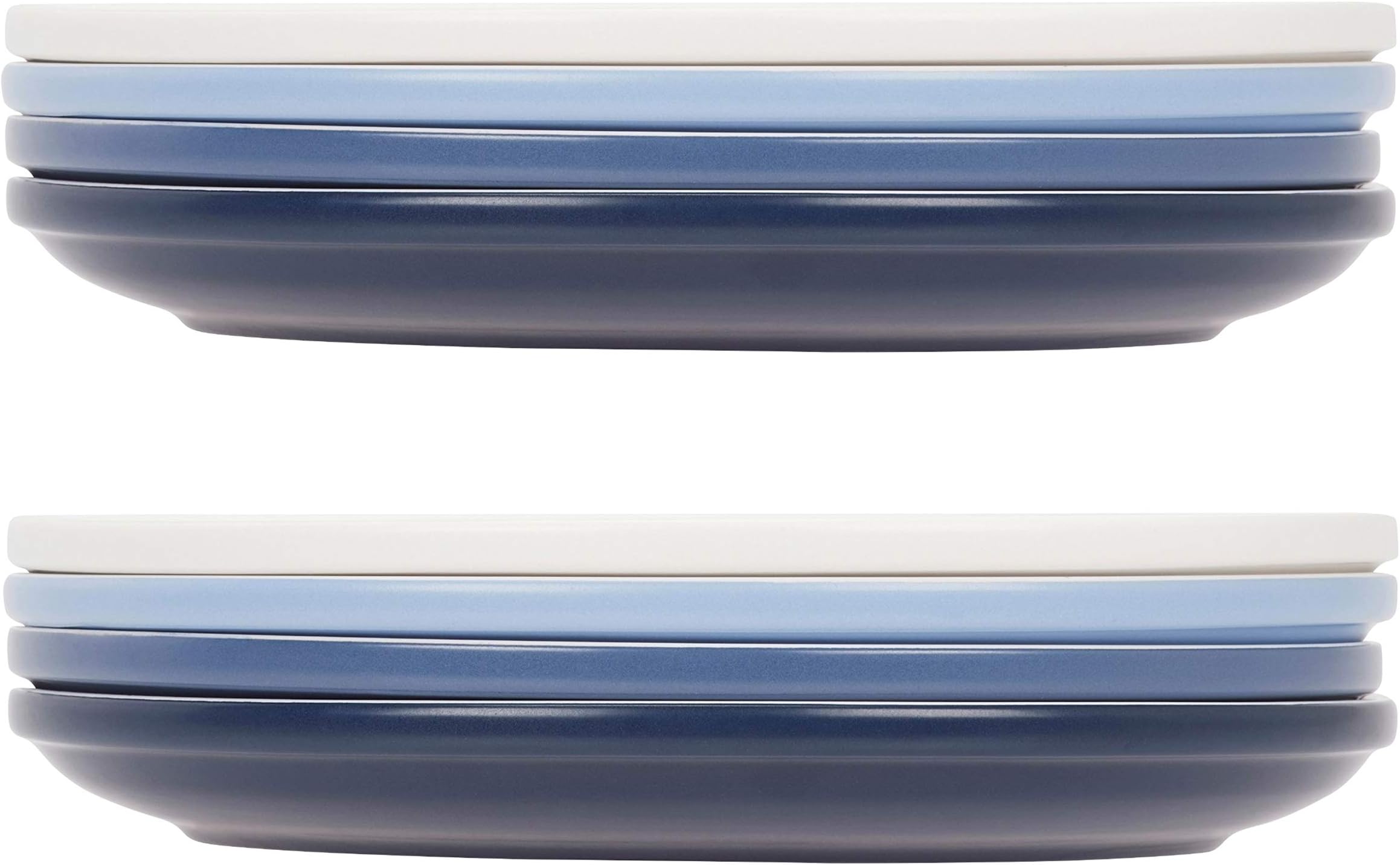 Compact Living - Stackable Stoneware Dinner Plates - White Light/Mid/Dark Blue - 26.5 cm / 10'3 in - Set of 8