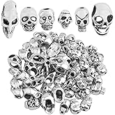 60pcs Antique Silver Skull Beads Vintage Alloy Skeleton Skull Head Spacer Beads Loose Charm Beads for DIY Bracelet Necklace Jewelry Making Halloween Decor, 6 Styles