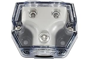 Bonsicoky 2 Way Amp Power Ground Distribution Block, 0 Gauge in 0 Gauge Out Amp Distribution Block Splitter for Car Boat Audio(1 in 2 Out)