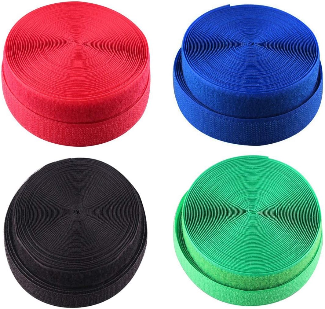 Ted Lele 0.78 Inch (20mm) Width Sew on Hook and Loop, 4M (4.3 Yards) 4pcs(4M Red,Blue,Black,Green)