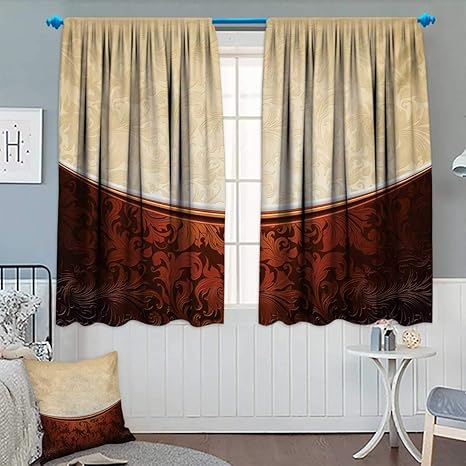 Amazon Chaneyhouse チョコレートウィンドウカーテン ドレープ ビクトリア朝 バイカラー バロック風 アンティーク調アレンジメント 装飾 カーテン リビングルーム 幅55インチ 長さ63インチ ベージュブラウン カーテン ブラインド オンライン通販