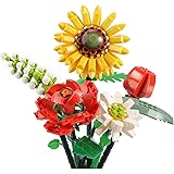 PinkBee Flower Bouquet 2021, Mini Sunflower Rose Building Block Sets Valentines Mothers Day Love Romantic Gifts Creative Home