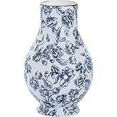 9in Blue and White Chinoiserie vase - Vintage Ceramic Flower vase with Antique Design, Perfect for centerpieces or Kitchen Accents.Chinoiserie Porcelain Decor