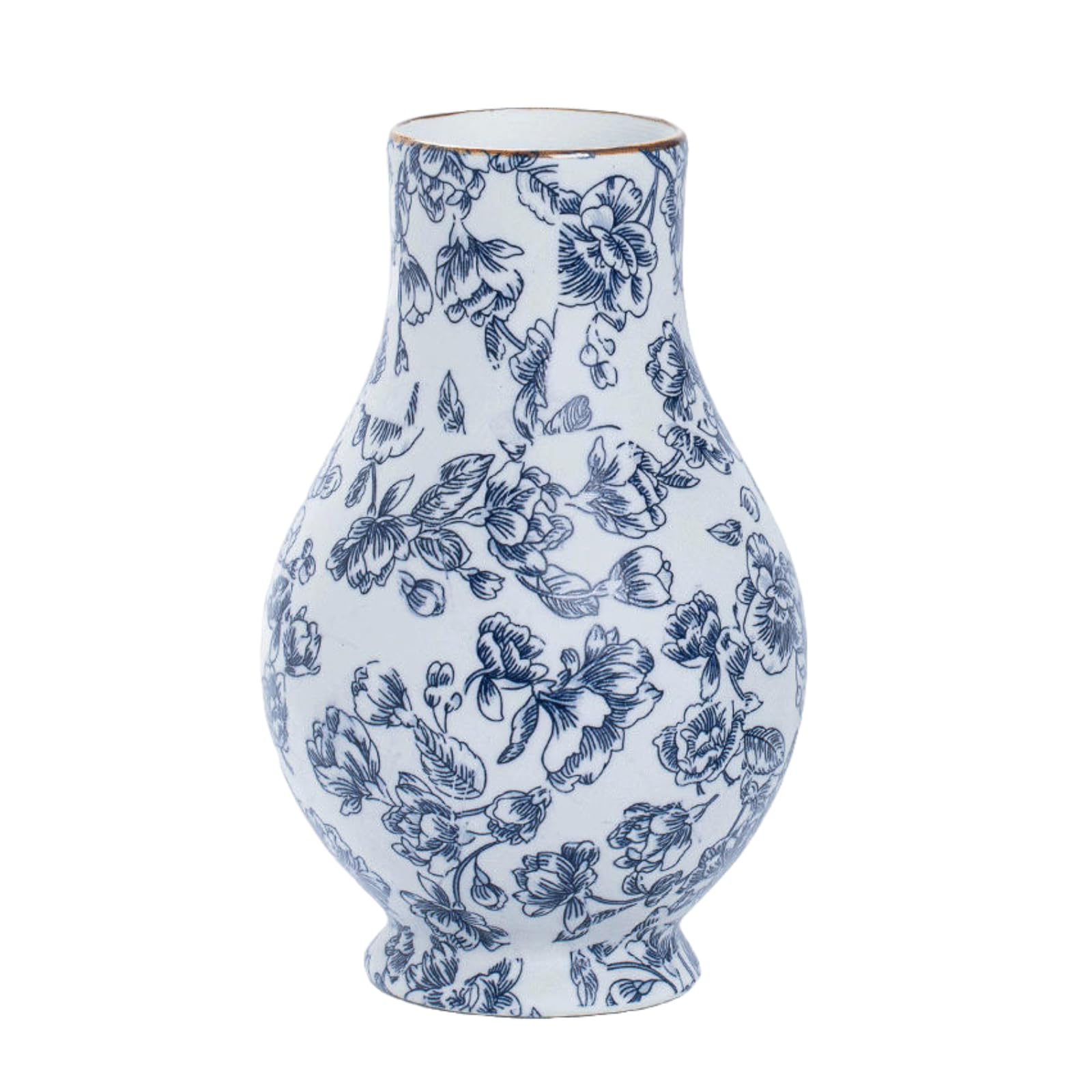 9in Blue and White Chinoiserie vase - Vintage Ceramic Flower vase with Antique Design, Perfect for centerpieces or Kitchen Accents.Chinoiserie Porcelain Decor