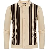 PJ PAUL JONES Mens Vintage Striped Knit Polo Shirt Long Sleeve Button Down Cardigan Sweater