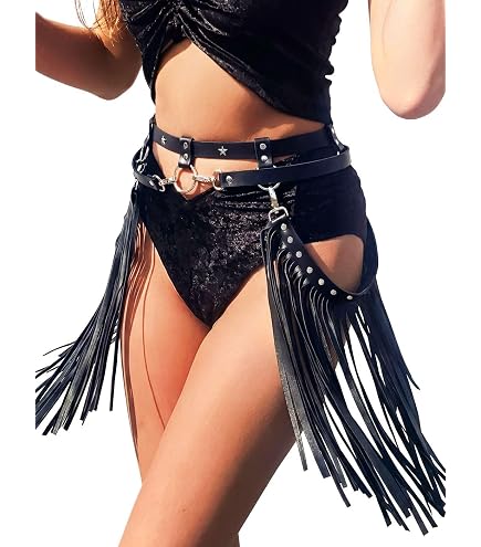 Women Sexy Punk PU Leather Belts Tassel Rave Body Chain  display picture 3