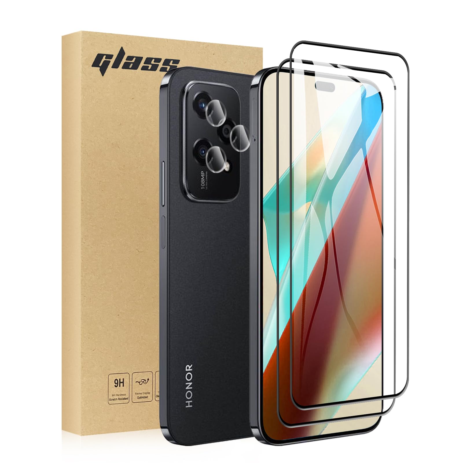 TailTech Screen Protector for HONOR 200 Lite Screen Protector HONOR 200 Lite Tempered Glass, 2-Pack Tempered Glass Film + 2 Camera Lens Protectors for HONOR 200 Lite, Edge-to-Edge Protection