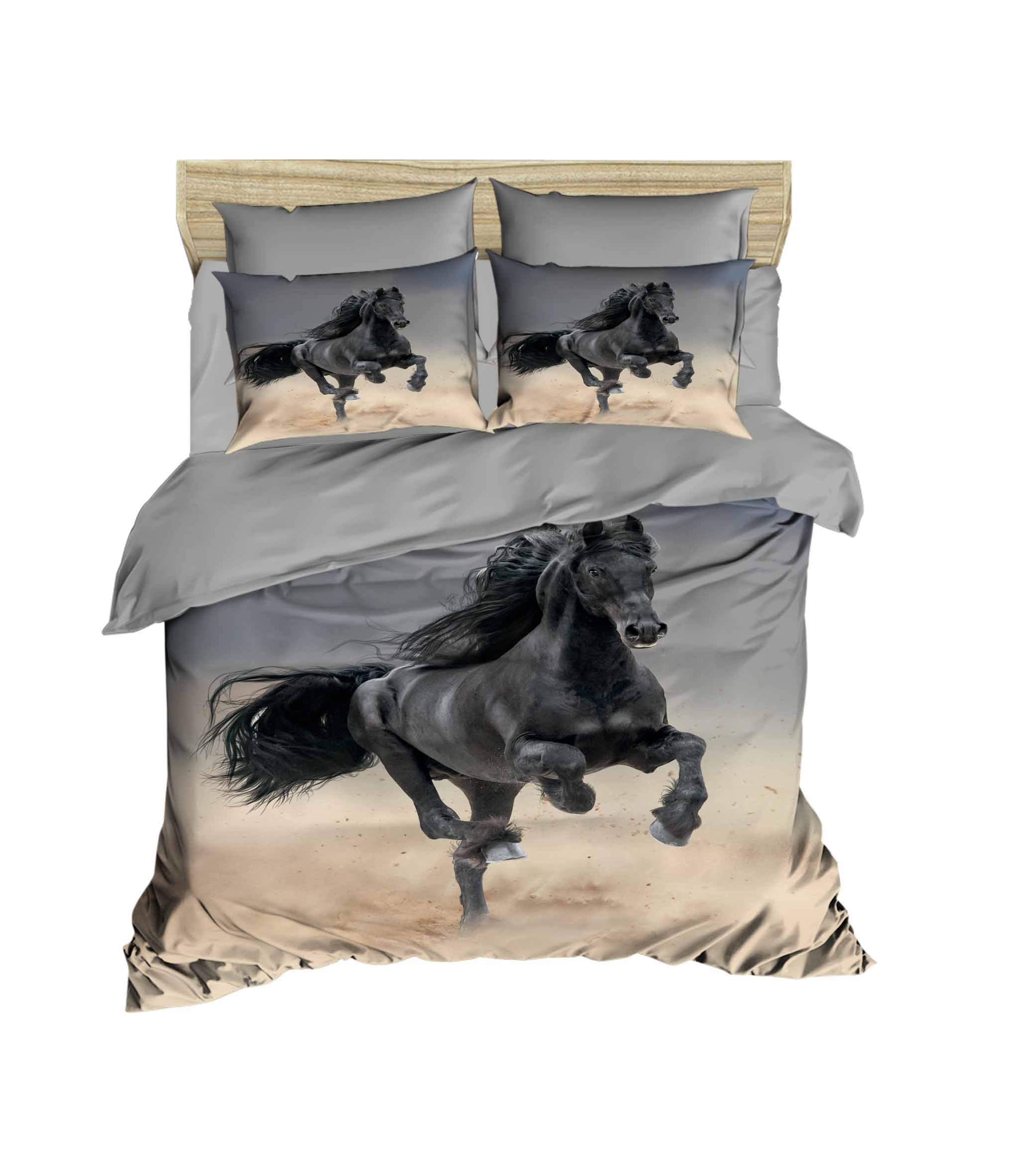 DEKADRON 100% Cotton 3D Printed Horse Themed Quilt/Duvet Cover Set, Full/Queen Size Bed Set, (3 Pieces)
