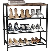 HOMEFORT 4-Tier Metal Shoe Rack, All-Metal Shoe Tower, Shoe Storage Shelf with MDF Top Board, Each Tier Fits 3 Pairs of Shoes