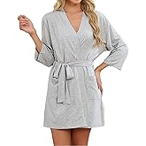 U2SKIIN Womens Tencel Cotton Kimono Robe, Soft Lightweight Short Bathrobe, V-neck Spa Loungewear with Pockets
