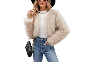 Gihuo Women's Winter Cropped Faux Fur Coat Long Sleeve Open Front Cardigan Fleece Jackets Shaggy Parka Outerwear